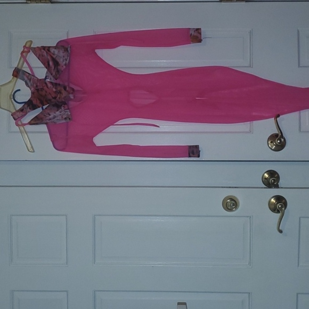 3 pieces Jumpsuit with top and bottom bikini Bartender dancer outfit S hot Pink - Picture 5 of 12